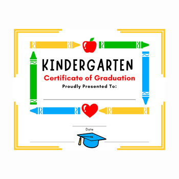 Preview of Kindergarten Graduation Certificate of Completion Bright Colorful Printable