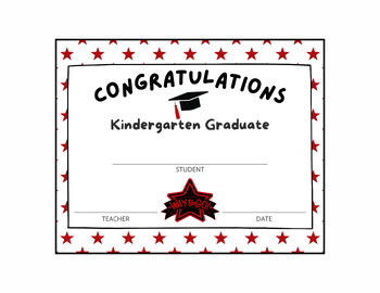 Preview of Kindergarten Graduation Certificate of Completion Printable Instant Download Red
