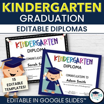 Preview of Kindergarten Graduation Diploma- Editable Student Award Templates Google Slides™