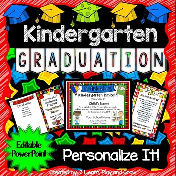 Preview of Kindergarten Graduation Diplomas, Programs, Invitations, Songs - EDITABLE PPoint