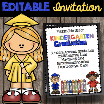 Preview of Kindergarten Graduation Invitation - Editable Announcement