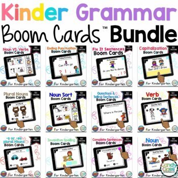 Preview of Kindergarten Grammar Boom Cards Digital Games Bundle Nouns, Verbs & Punctuation