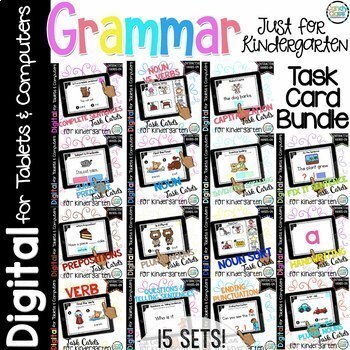 Preview of Kindergarten Grammar Practice Center Activities Google Slides Digital Resource