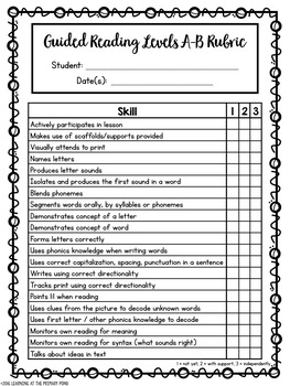 Kindergarten Guided Reading Checklists and Rubrics | TpT