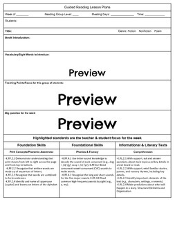 Kindergarten Guided Reading Lesson Plan Template - Indiana Standards