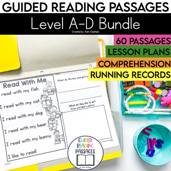 Preview of Kindergarten Guided Reading Comprehension Passages Questions Bundle Level A-D