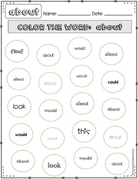 kindergarten sight word lists