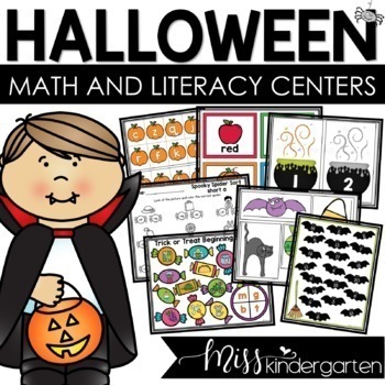 Preview of Kindergarten Halloween Centers Math Games and Literacy Activities