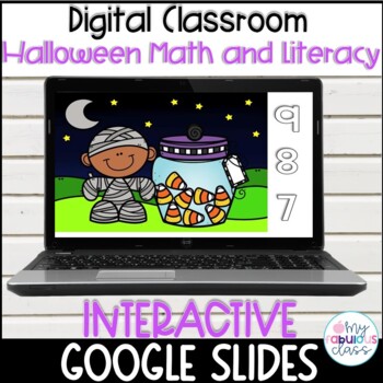 Kindergarten Halloween Google Slides Math and Literacy Activities