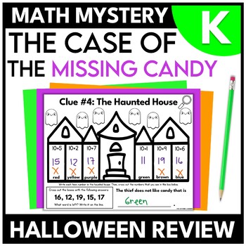 Preview of Kindergarten Halloween Candy Math Mystery October Escape Room Practice Game