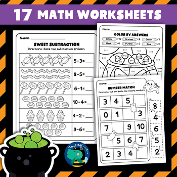 Kindergarten Halloween No Prep Worksheets, Coloring, Puzzle, Math, CVC ...