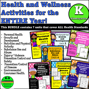 Preview of Kindergarten Health Activities and Worksheets BUNDLE for the ENTIRE Year!!