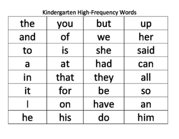 Kindergarten High Frequency Words Printable