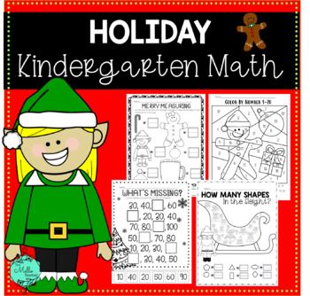 Preview of Kindergarten Christmas Holiday NO PREP Math Worksheets