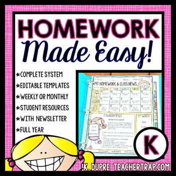 Preview of Kindergarten Homework EDITABLE