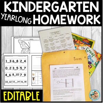 Preview of Kindergarten Weekly Homework Folders for the Year  |  Editable