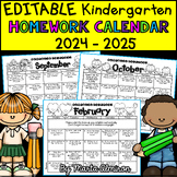 Kindergarten Homework Calendar EDITABLE {2022-2023}