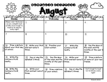 Kindergarten Homework Calendar EDITABLE - FREE SAMPLE | TpT