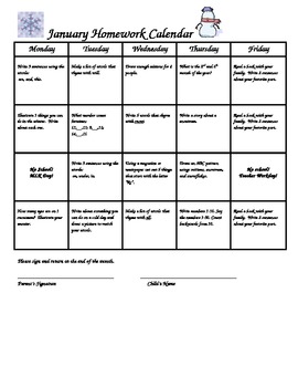 Preview of Kindergarten Homework Calendars January May Differentiated Math Literacy