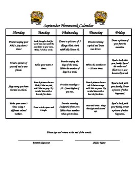 Preview of Kindergarten Homework Calendars September December Differentiated Math Literacy