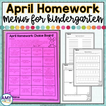 Preview of Kindergarten Homework Menu April | Homework Calendar