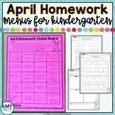 Kindergarten Homework Menu April | Homework Calendar