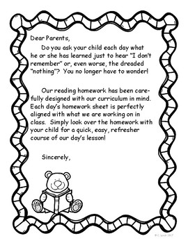 Kindergarten Homework Cover Letter by Kinder Critter Creations | TPT