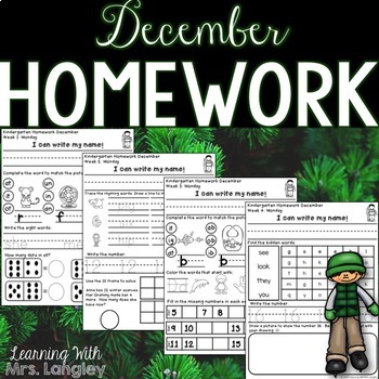 Preview of Kindergarten Homework DECEMBER