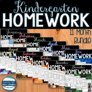 Preview of Kindergarten Homework FULL YEAR BUNDLE