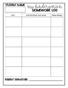 kindergarten homework log