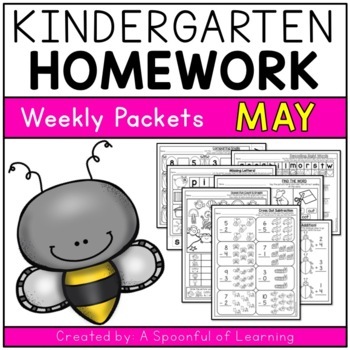 Preview of Kindergarten Homework- May (English Only) Aligned to CC