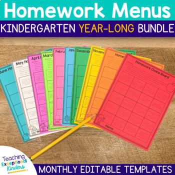 Preview of Kindergarten Homework Menu Choice Board Bundle