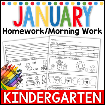Preview of Kindergarten Homework Morning Work January