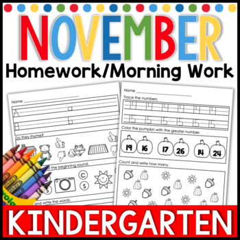 Preview of Kindergarten Homework Morning Work November
