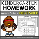 Kindergarten Homework- November (English Only) Aligned to CC