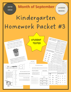Preview of Kindergarten Homework Packet #3 (November) /Fall/Math/Literacy/Printing