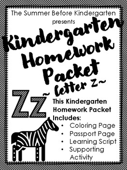 Preview of Kindergarten Homework Packet - Letter Z