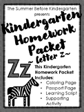 Kindergarten Homework Packet - Letter Z