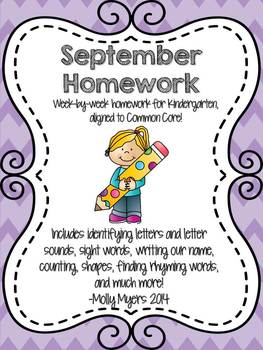 Preview of Kindergarten Homework Packet - September - English and Spanish - Aligned to CC