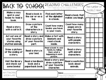 Kindergarten Homework Monthly Reading Log Challenges | TpT