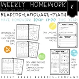 Kindergarten Differentiated Weekly Homework with Reading, 