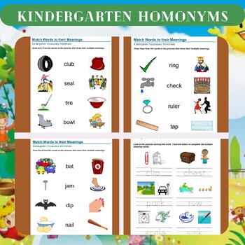 Preview of Kindergarten Homonyms Worksheets: Exploring Words with Multiple Meanings