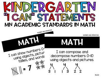 Preview of Kindergarten I Can MN Math Statements