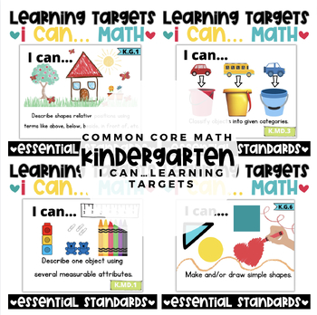 Preview of CCSS Math Essential Standards Learning Targets | Kindergarten I Can…