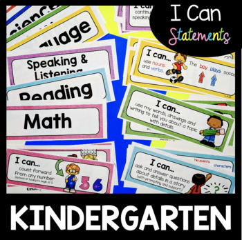 Preview of Kindergarten I Can Statements - Math and ELA Assessment Checklists - Posters