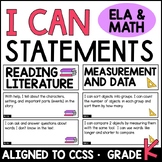 Kindergarten I Can Statements for Common Core ELA, Math - 