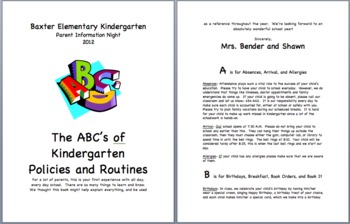 Preview of Kindergarten Information A-Z