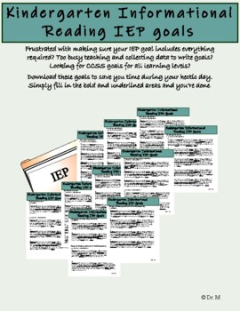 Preview of Kindergarten Informational Reading IEP goals