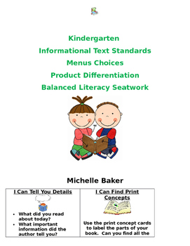 Preview of Kindergarten Informational Task Menu