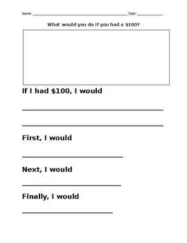 Preview of Kindergarten | Informational Writing Organizer | "If I had $100"